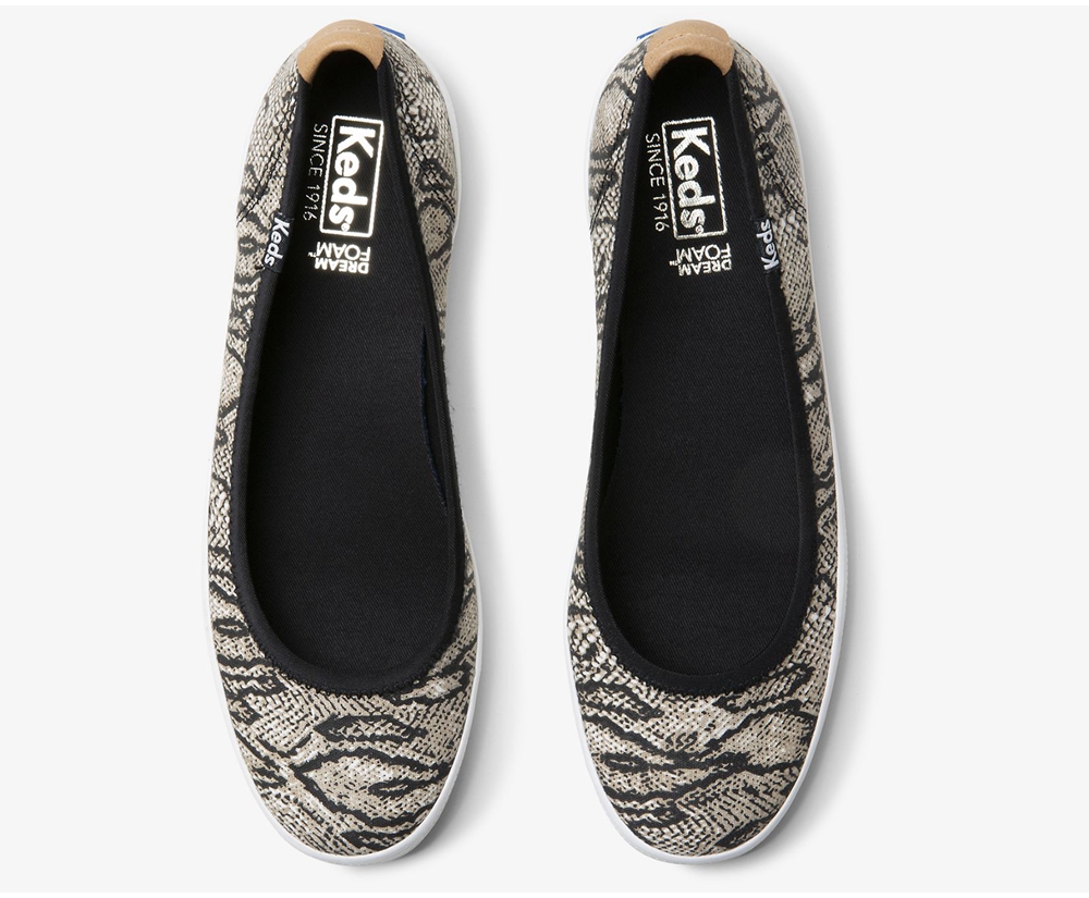 Slip Ons Keds Femme Blanche/Noir - Bryn Snake - 473-QTCHAR